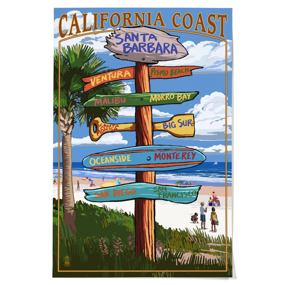 Lantern Press 36x54 Inch Giclee Art Print Wall Decor, Santa Barbara, California, Destinations Sign