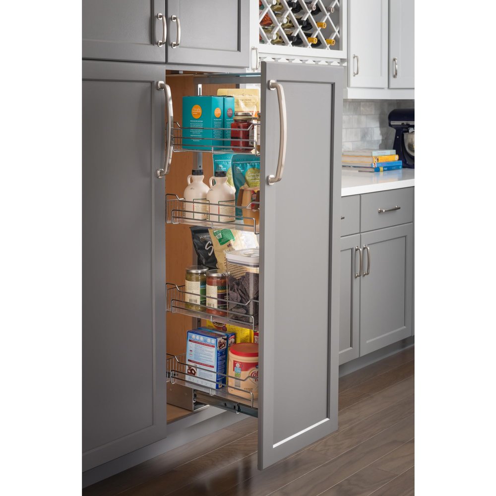 15" Wide x 63" High Chrome Wire Pantry Pullout with Heavy Duty Soft-close