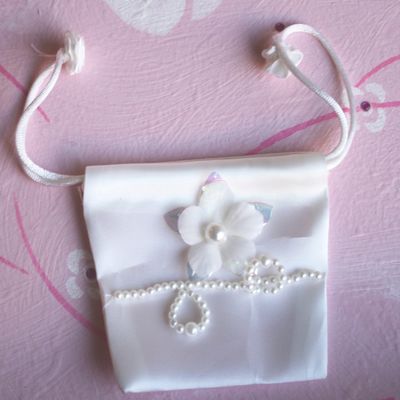 FavorOnline Fancy Decorated Satin Bag with Flower and Pearl - 10 Bags