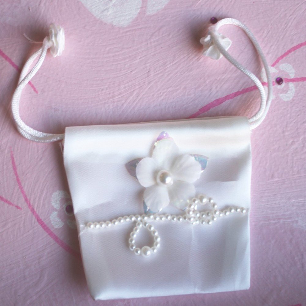 FavorOnline Fancy Decorated Satin Bag with Flower and Pearl - 10 Bags