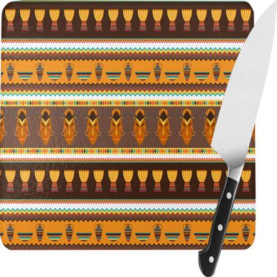 African Masks Rectangular Glass Cutting Board - Large - 15.25"x11.25"
