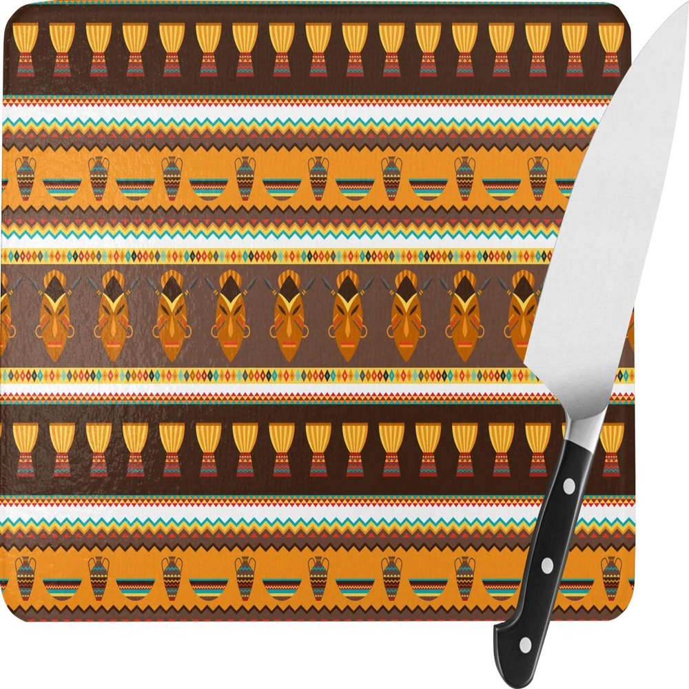 African Masks Rectangular Glass Cutting Board - Large - 15.25"x11.25"