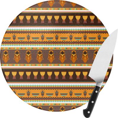 African Masks Round Glass Cutting Board - Medium