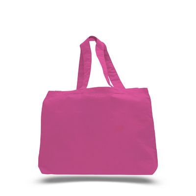 1 Dozen (Pack of 12) - Cotton Canvas Economical Tote Bag with Bottom Gusset (12, Hot Pink)