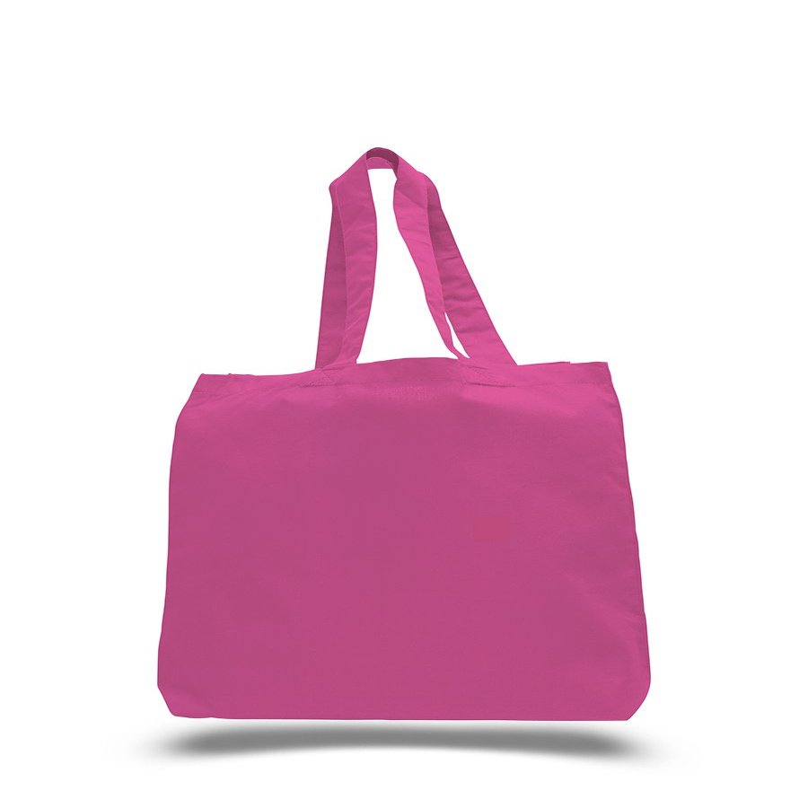 1 Dozen (Pack of 12) - Cotton Canvas Economical Tote Bag with Bottom Gusset (12, Hot Pink)