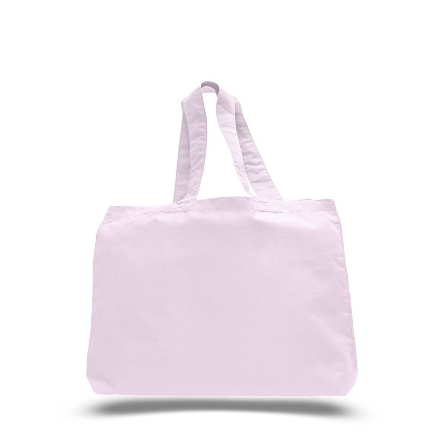1 Dozen (Pack of 12) - Cotton Canvas Economical Tote Bag with Bottom Gusset (12, Light Pink)