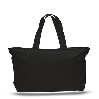 2 Dozen (Pack of 24) - Cotton Canvas Zipper Tote Bag (Black, 24)