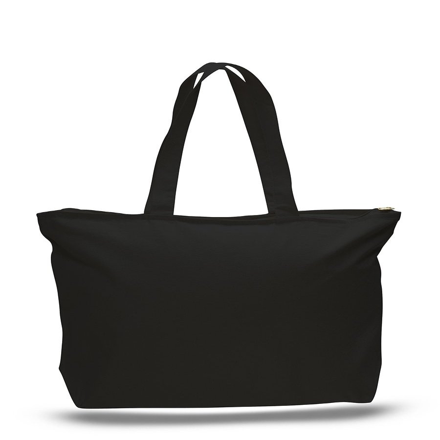 2 Dozen (Pack of 24) - Cotton Canvas Zipper Tote Bag (Black, 24)