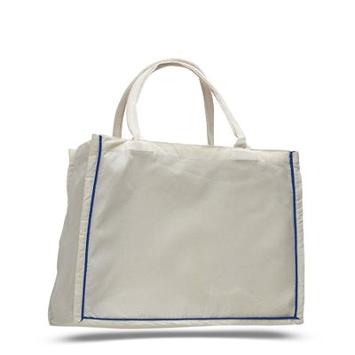 2 Dozen (Pack of 24) - Cotton Canvas Facny Shopper with Color Stripe (Natural/Royal, 24)