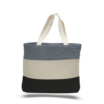 2 Dozen (Pack of 24) - Cotton Canvas Tri Color Promo Tote with Bottom Gusset (Black/Natural/Light Green, 24)