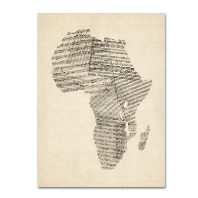 Trademark Fine Art Old Sheet Music Map of Africa by Michael Tompsett, 18x24-Inch