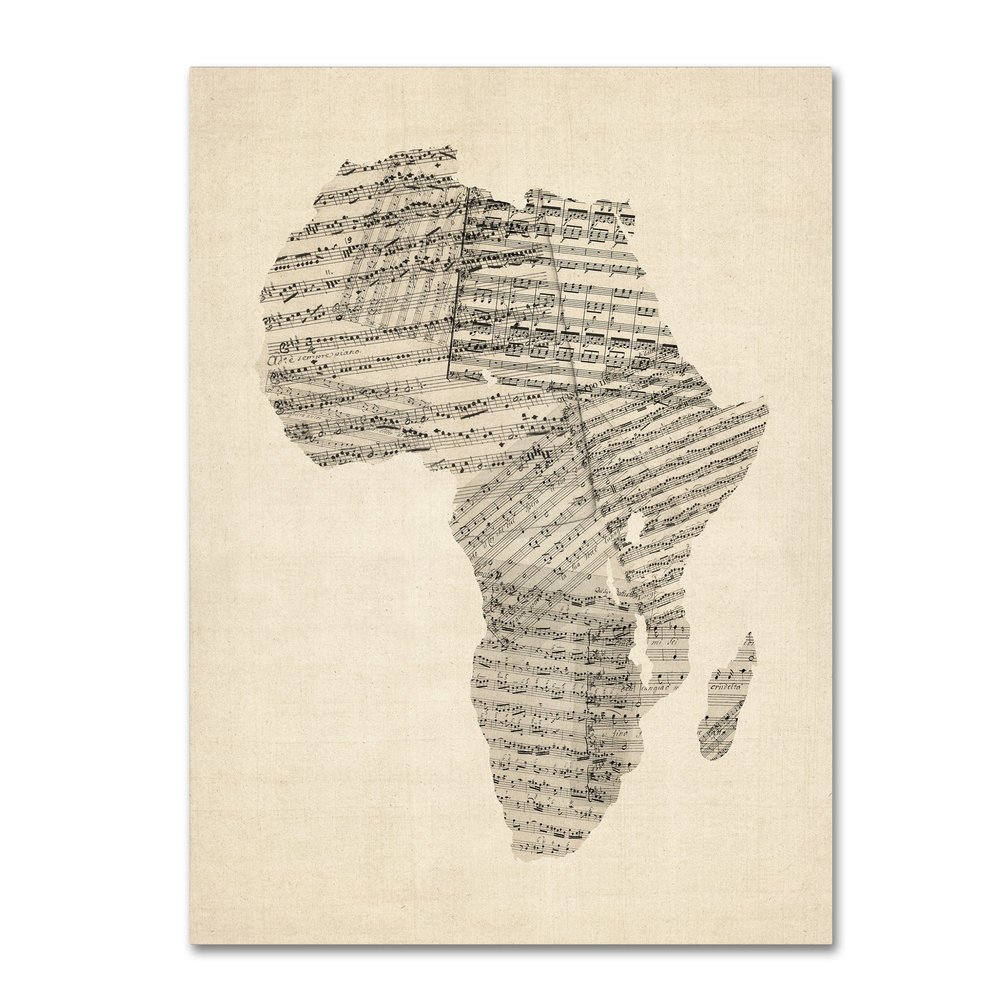 Trademark Fine Art Old Sheet Music Map of Africa by Michael Tompsett, 18x24-Inch