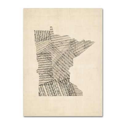 Trademark Fine Art Old Sheet Music Map of Minnesota by Michael Tompsett, 18x24-Inch