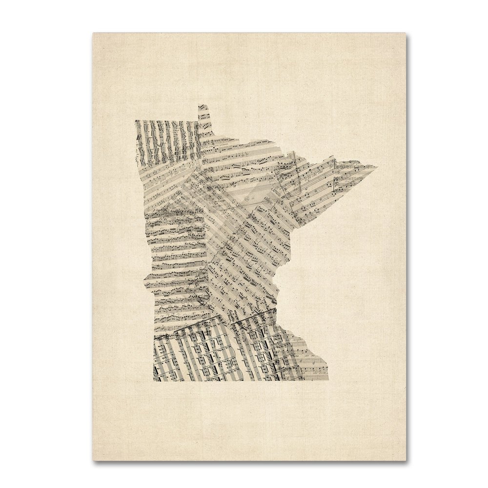 Trademark Fine Art Old Sheet Music Map of Minnesota by Michael Tompsett, 18x24-Inch
