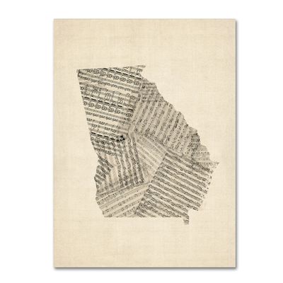 Trademark Fine Art Old Sheet Music Map of Georgia by Michael Tompsett, 18x24-Inch