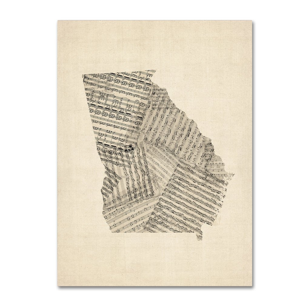 Trademark Fine Art Old Sheet Music Map of Georgia by Michael Tompsett, 18x24-Inch