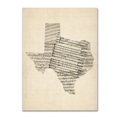 Trademark Fine Art Old Sheet Music Map of Texas by Michael Tompsett, 18x24-Inch