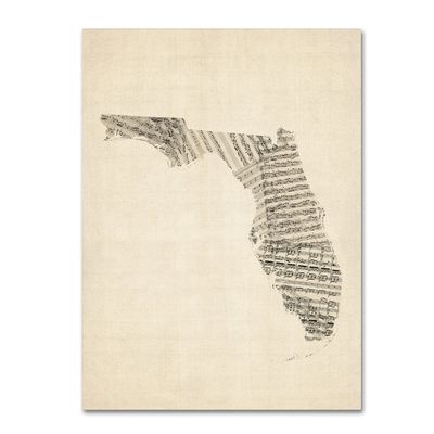 Trademark Fine Art Old Sheet Music Map of Florida by Michael Tompsett, 18x24-Inch