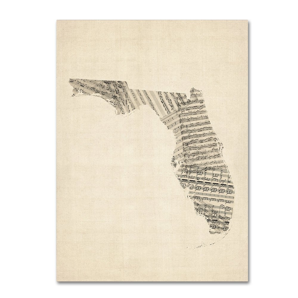 Trademark Fine Art Old Sheet Music Map of Florida by Michael Tompsett, 18x24-Inch