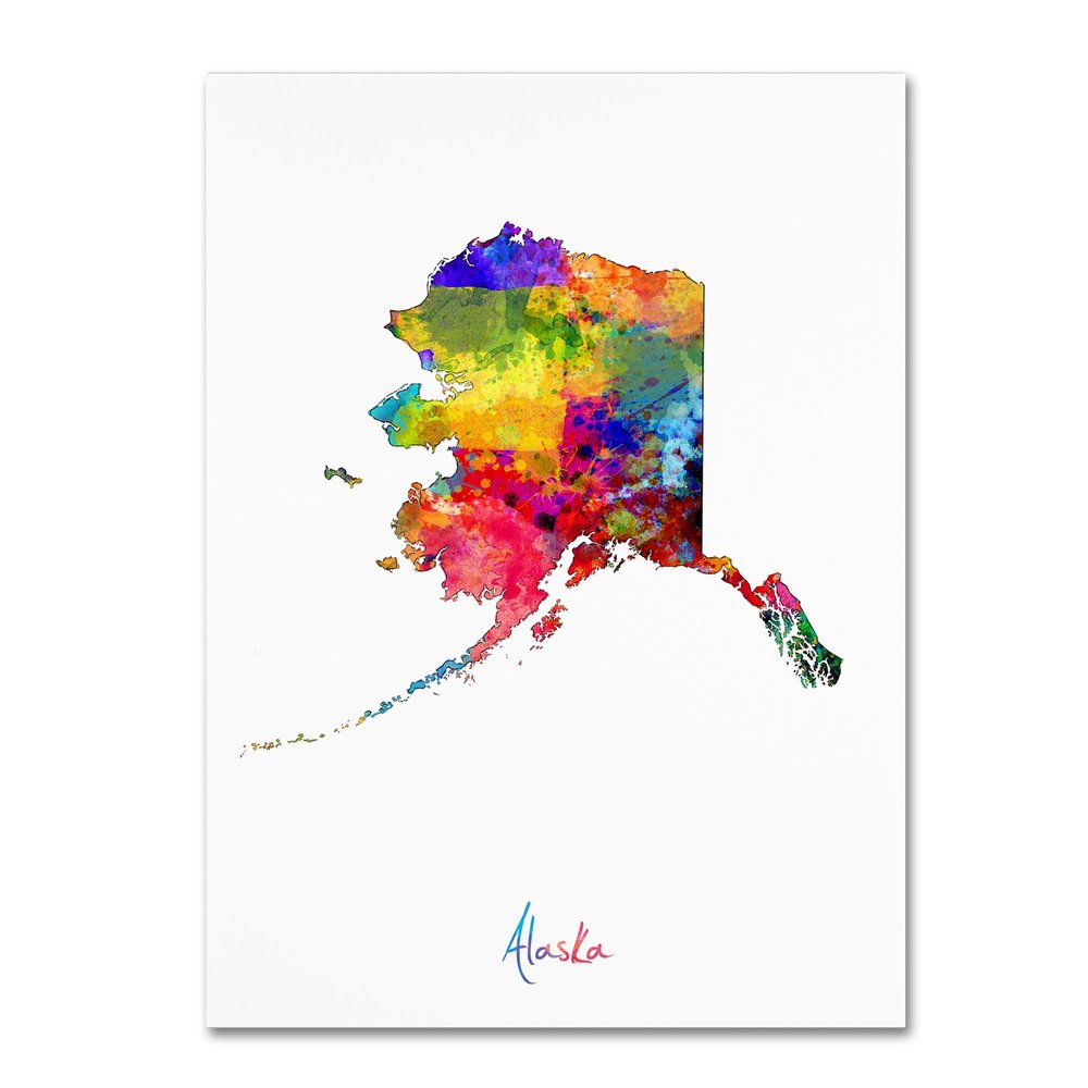 Trademark Fine Art Alaska Map by Michael Tompsett, 18x24-Inch