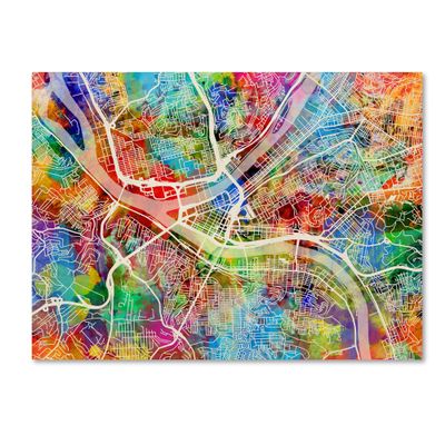 Trademark Fine Art Pittsburgh Pennsylvania Street Map by Michael Tompsett, 18x24-Inch
