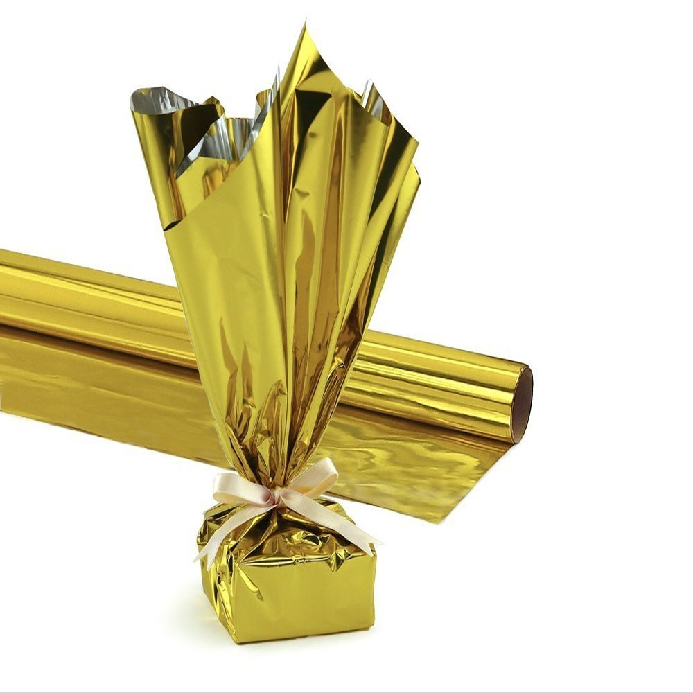 PVC/Mylar Gift Wrap Roll, 24 Inches X 8.3 Feet, Metallic Gold Pkg/6