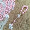 25 Pc Pink Color Baptism Favors with Angels Made with Crystal Pearls Minirosaries Silver Plated Pink Crystal Pearls/Recuerdos De Bautizo/Christening Favors/Decenarios/Decades/Finger Rosaries view 2