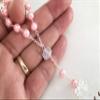 25 Pc Pink Color Baptism Favors with Angels Made with Crystal Pearls Minirosaries Silver Plated Pink Crystal Pearls/Recuerdos De Bautizo/Christening Favors/Decenarios/Decades/Finger Rosaries view 3
