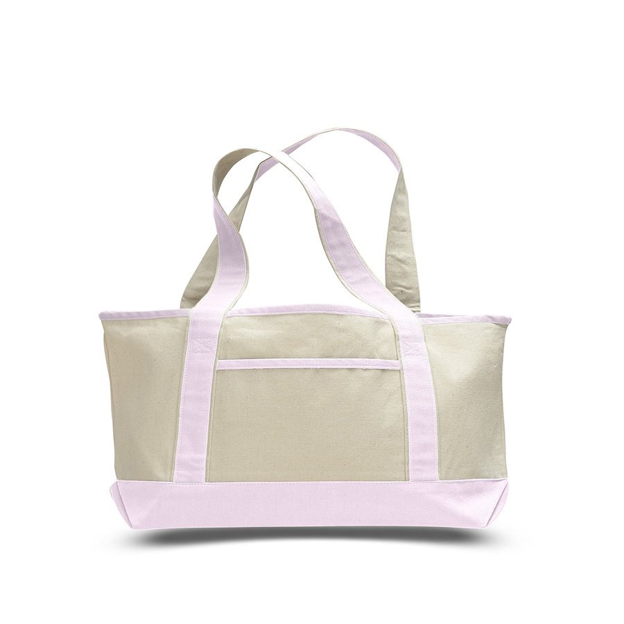 3 Dozen (Pack of 36) - Small Cotton Canvas Deluxe Tote Bag (Natural/Light Pink, 36)