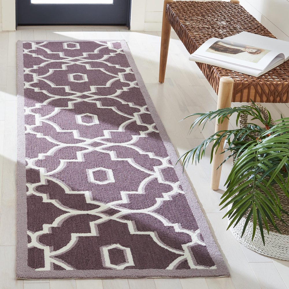 SAFAVIEH Four Seasons Collection 2'3" x 8' Dark Grey/Ivory FRS237C Hand-Hooked Geometric Runner Rug