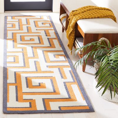 SAFAVIEH Four Seasons Collection 2'3" x 8' Ivory / Brown FRS240L Hand-Hooked Geometric Runner Rug