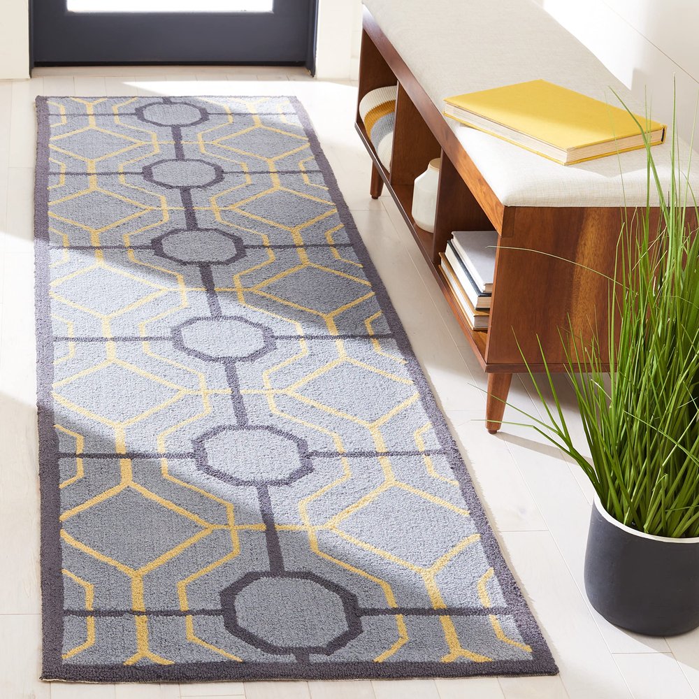 SAFAVIEH Four Seasons Collection 2'3" x 8' Grey / Gold FRS244F Hand-Hooked Geometric Runner Rug