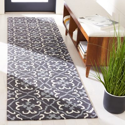 SAFAVIEH Four Seasons Collection 2'3" x 8' Dark Grey/Ivory FRS234C Hand-Hooked Floral Runner Rug