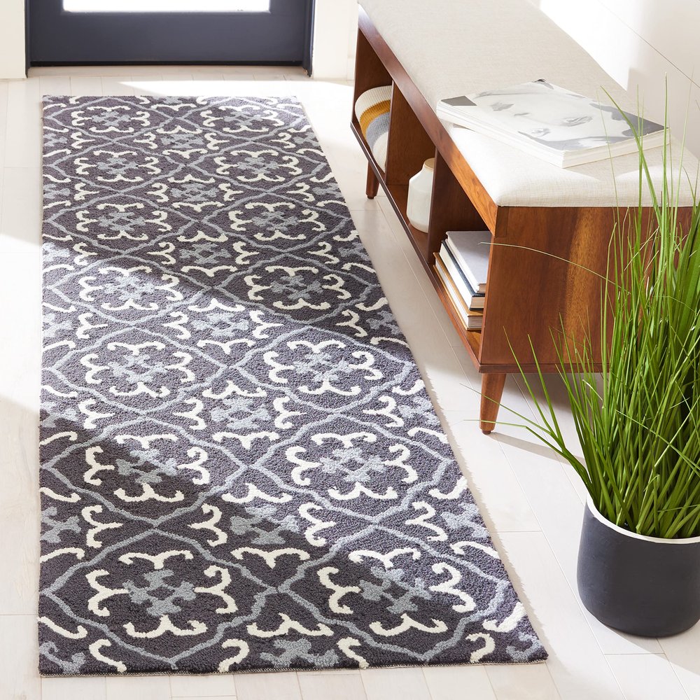 SAFAVIEH Four Seasons Collection 2'3" x 8' Dark Grey/Ivory FRS234C Hand-Hooked Floral Runner Rug
