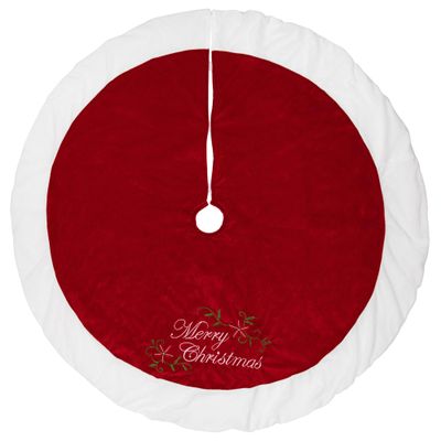 Northlight 48" Traditional Red Embroidered Velvet Merry Christmas Tree Skirt