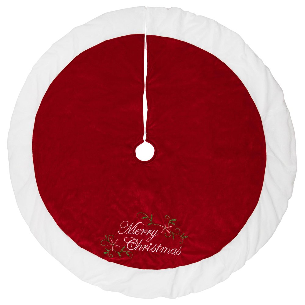 Northlight 48" Traditional Red Embroidered Velvet Merry Christmas Tree Skirt
