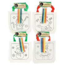Kids Do It Yourself Christmas Tote Bag Kits ~ Includes 1 Christmas Themed Tote Bags and 4 Markers (Snowman)
