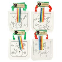 Kids Do It Yourself Christmas Tote Bag Kits ~ Includes 1 Christmas Themed Tote Bags and 4 Markers (Snowman)
