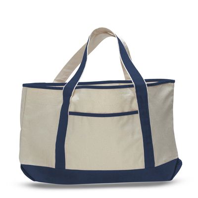 4 Dozen (Pack of 48) - Large Deluxe Tote Bag (Natural/Navy, 48)
