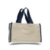 4 Dozen (Pack of 48) - Gusset Tote Bag with Color Handles (Natural/Navy, 48) view 1