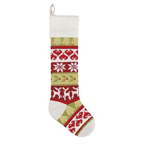6.5" x 27.5" Tree and Deer Handcrafted Oversized Knit Stocking by C & F Enterprises