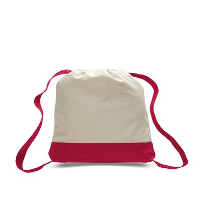 2 Dozen (Pack of 24) - Cotton Canvas Canvas Sport Backpack (Natural/Red, 24)