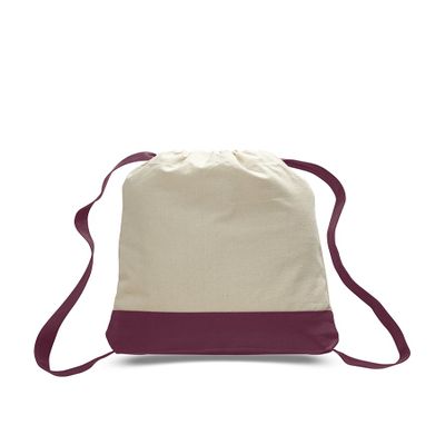 2 Dozen (Pack of 24) - Cotton Canvas Canvas Sport Backpack (Natural/Maroon, 24)