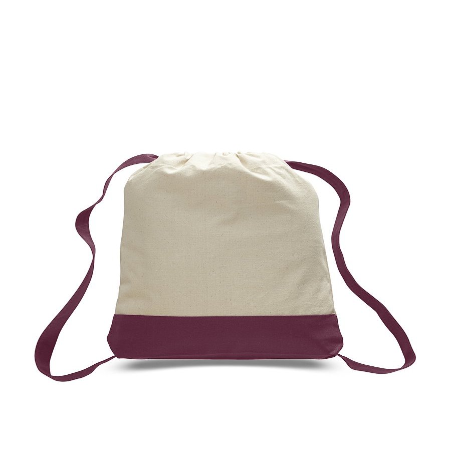 2 Dozen (Pack of 24) - Cotton Canvas Canvas Sport Backpack (Natural/Maroon, 24)