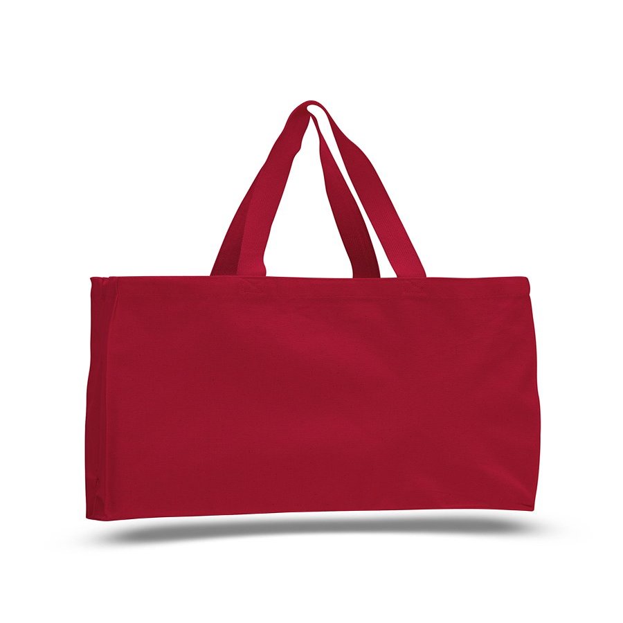 2 Dozen (Pack of 24) - Cotton Canvas Tote Bag with Gusset (Red, 24)