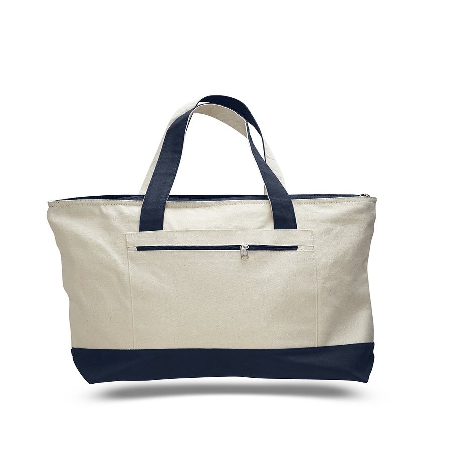 5 Dozen (Pack of 60) - Zipper Tote Bag (Natural/Navy, 60)
