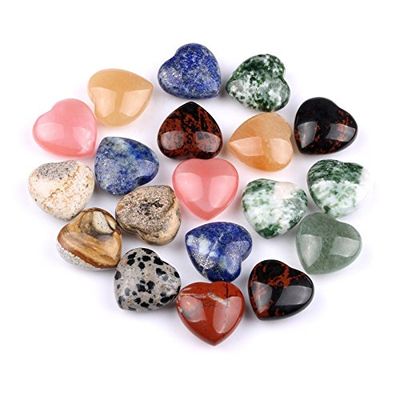 Holy Land Market Four Worry Heart-Shaped Gemstone Set of 4 Natural Semi-Precious Worry Stones in Multiple Colors