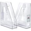 Acrimet Magazine File Holder  Vertical Rack for Documents, Folders and Mail, Durable Plastic Desk Organizer for Office & Home, Clear Crystal (2 Pack) view 2
