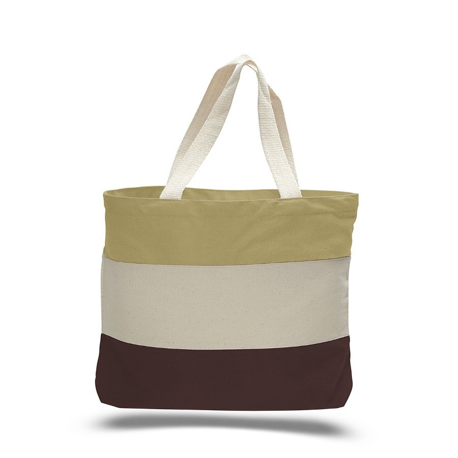 5 Dozen (Pack of 60) - Tri Color Promo Tote with Bottom Gusset (Chocolate/Natural/Khaki, 60)