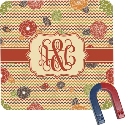 Personalized Chevron & Fall Flowers Square Fridge Magnet